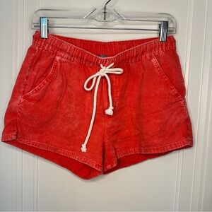 Aerie Acid Wash Pull On Drawstring Shorts Womens Small Red Cotton Summer Casual